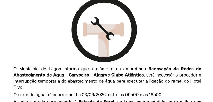 Interrupção Temporária do Abastecimento de Água - Estrada do Farol